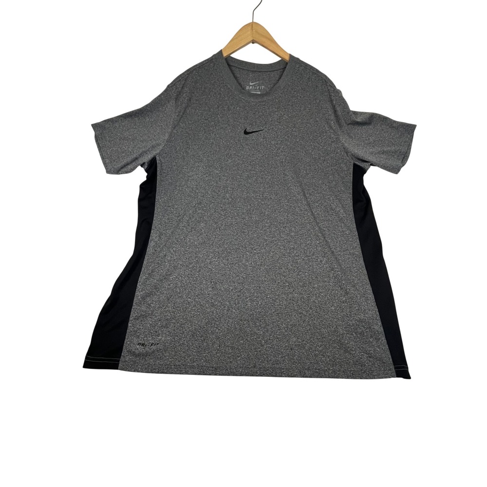 Nike Dri-FIT Mens Large Heather Grey Black Side Panel Athletic Training Shirt